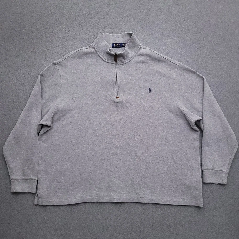 Polo Ralph Lauren Sweater Mens 3XB Quarter Zip Pullover Gray Mock Neck Cotton